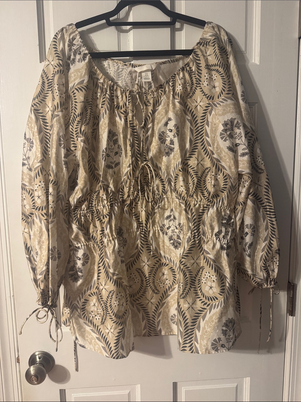 H&M Cream & Beige Floral Boho Peasant Top Size XL